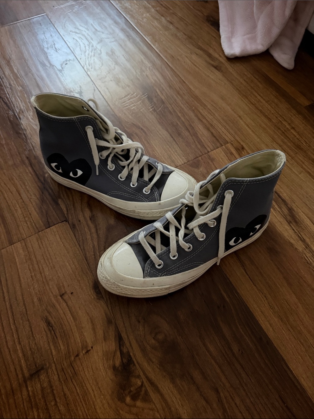 Comme des Garcons Gray High-Top Sneakers with Black Heart Eyes